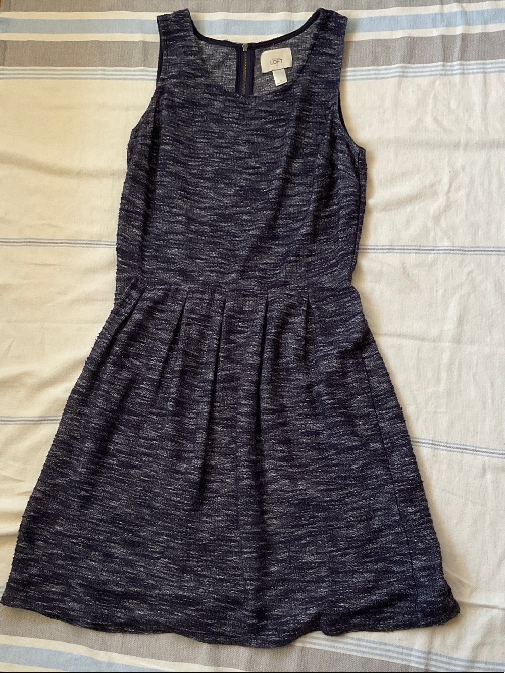 LOFT Navy Heather Sleeveless Fit-and-Flare Dress
